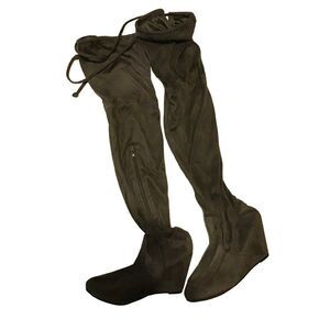 Francesca Collections Size 7 Gray  Solid Faux Suede Over the Knee Women's Boots